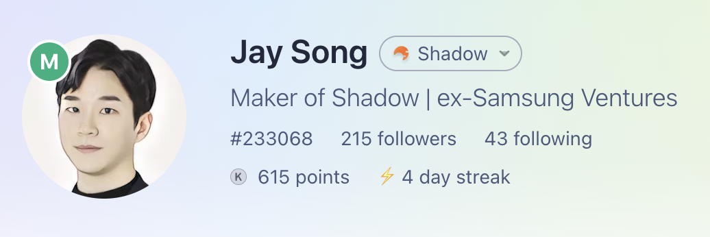 Jay Song - Founder of Relora's Product Hunt Profile